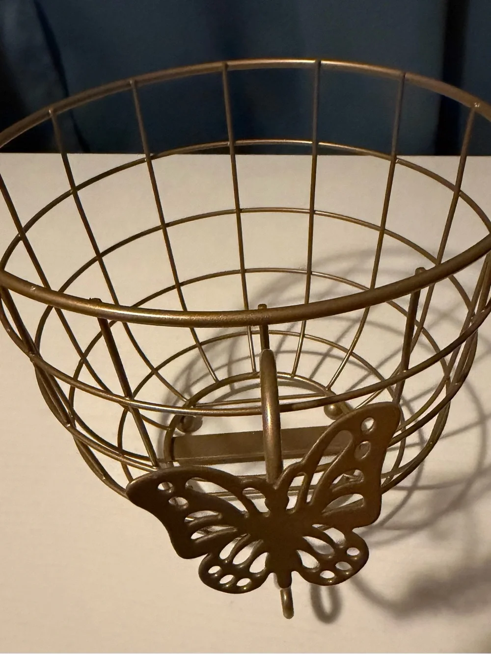 Gold Wire Mesh Decorative Basket with Butterfly Accent